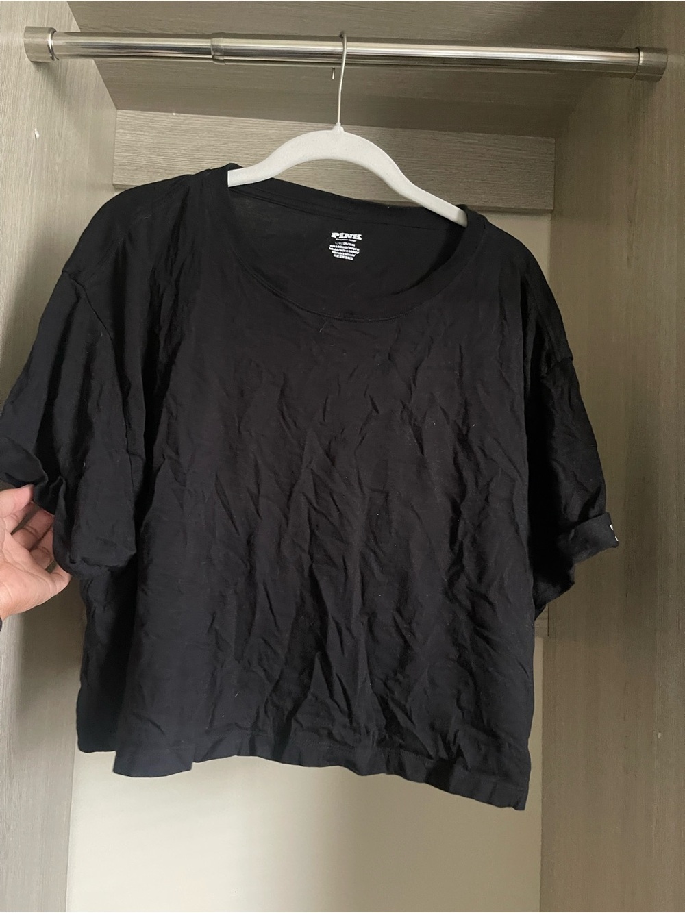 PINK Victoria's Secret Black Cropped Crewneck Tee